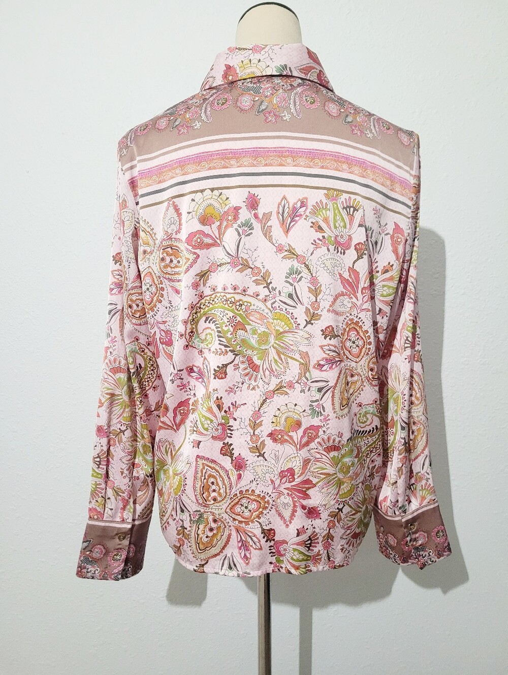 Paisley Floral Button Front Blouse Womens Small Pink Boho Stretch Top Rachel Zoe - Picture 5 of 13